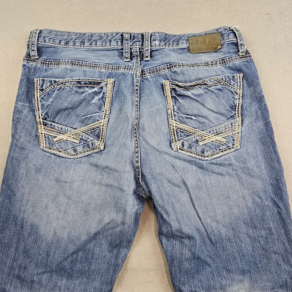 BKE Derek Straight Leg Jeans Mens Sz 40L Cotton Distressed Blue Denim